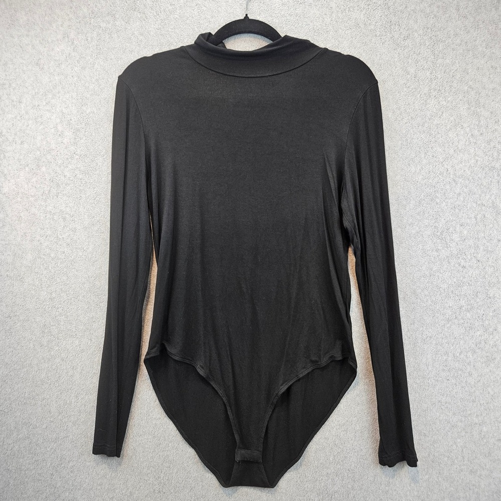 MANGOPOP Bodysuit Women XL Black Mock Neck Long Sleeve Stretch Basic Essential